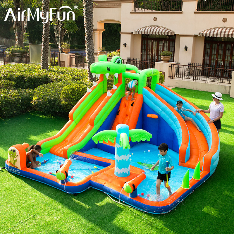 AirMyFun喷水鳄鱼充气城堡室内小型滑滑梯室外大型淘气堡攀岩玩具