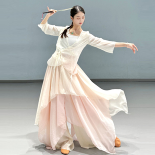 速发典松舞蹈服飘逸飞舞裙裤 练功服身韵纱衣套 演出服宽古阔腿纱裤