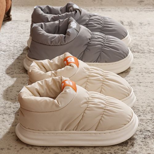 速发防水羽绒布鞋包冬棉拖全跟季室内家居家防滑厚底毛绒棉鞋男外