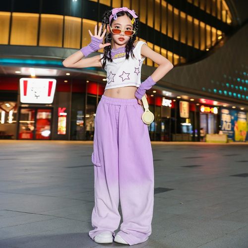速发少儿a士舞服装孩炸街露脐背心爵士j装嘻哈裤童套爵zz走秀潮服