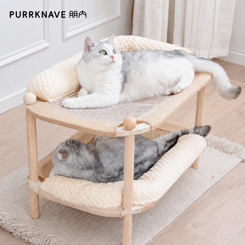 PurrKnave朋内双层上下铺猫窝猫抓板剑麻藤编凉席双层实木猫床
