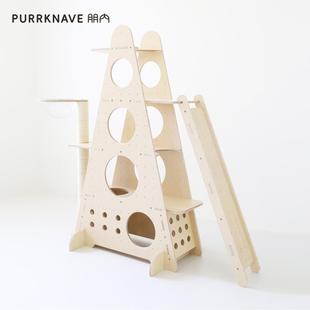 PurrKnave猫爬架家用猫抓板猫窝猫树一体三角实木猫架剑麻猫抓柱