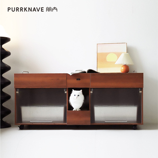 PurrKnave朋内中古猫厕所超大号猫砂盆防漏砂防臭猫砂柜实木猫柜