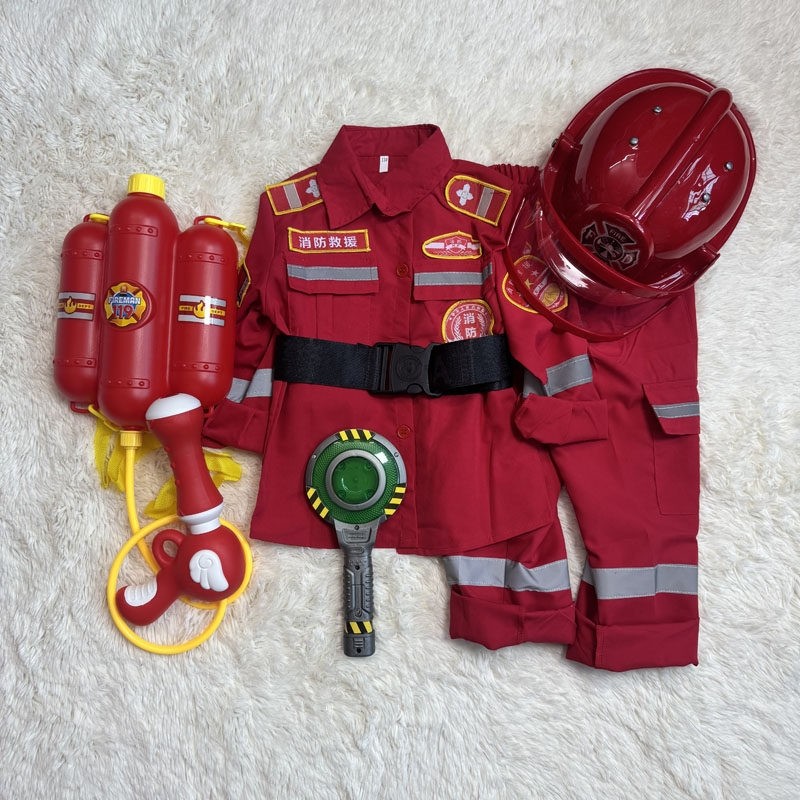 儿童消防员套装cosplay警示牌演出服体能训练声光帽新款玩具表演