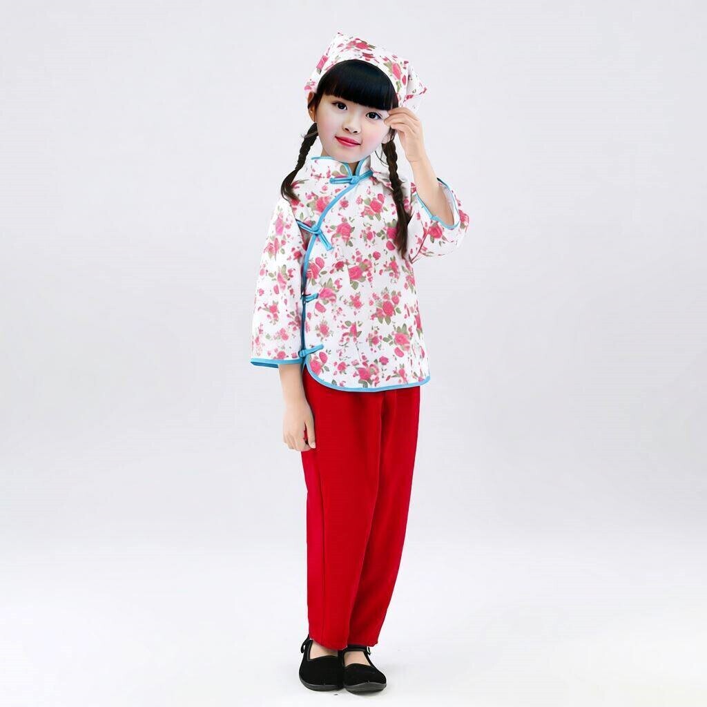 六一儿童采茶村姑碎花表演服80年代服装运动会舞台村民亲子话剧
