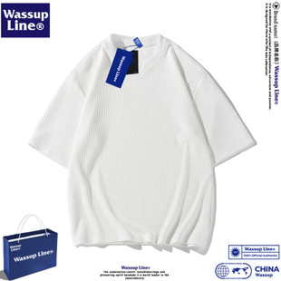 纯色落肩袖 WASSUP 百搭宽松男装 T恤男小V领夏季 上衣 Line潮牌短袖