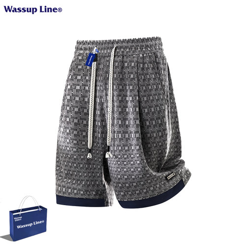 WASSUPLINE几何纹宽松短裤男