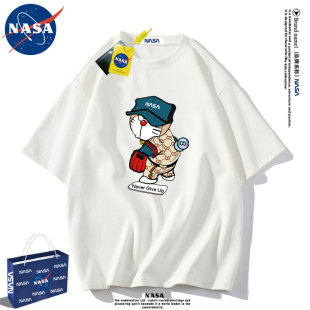 NASA联名纯棉短袖t恤男潮牌叮当猫宽松美式情侣装半袖上衣服夏季