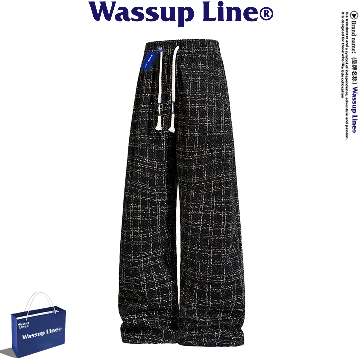 WassupLine复古格纹阔腿裤