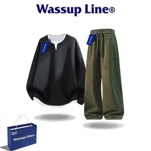 WASSUPLINE潮牌假两件卫衣套装