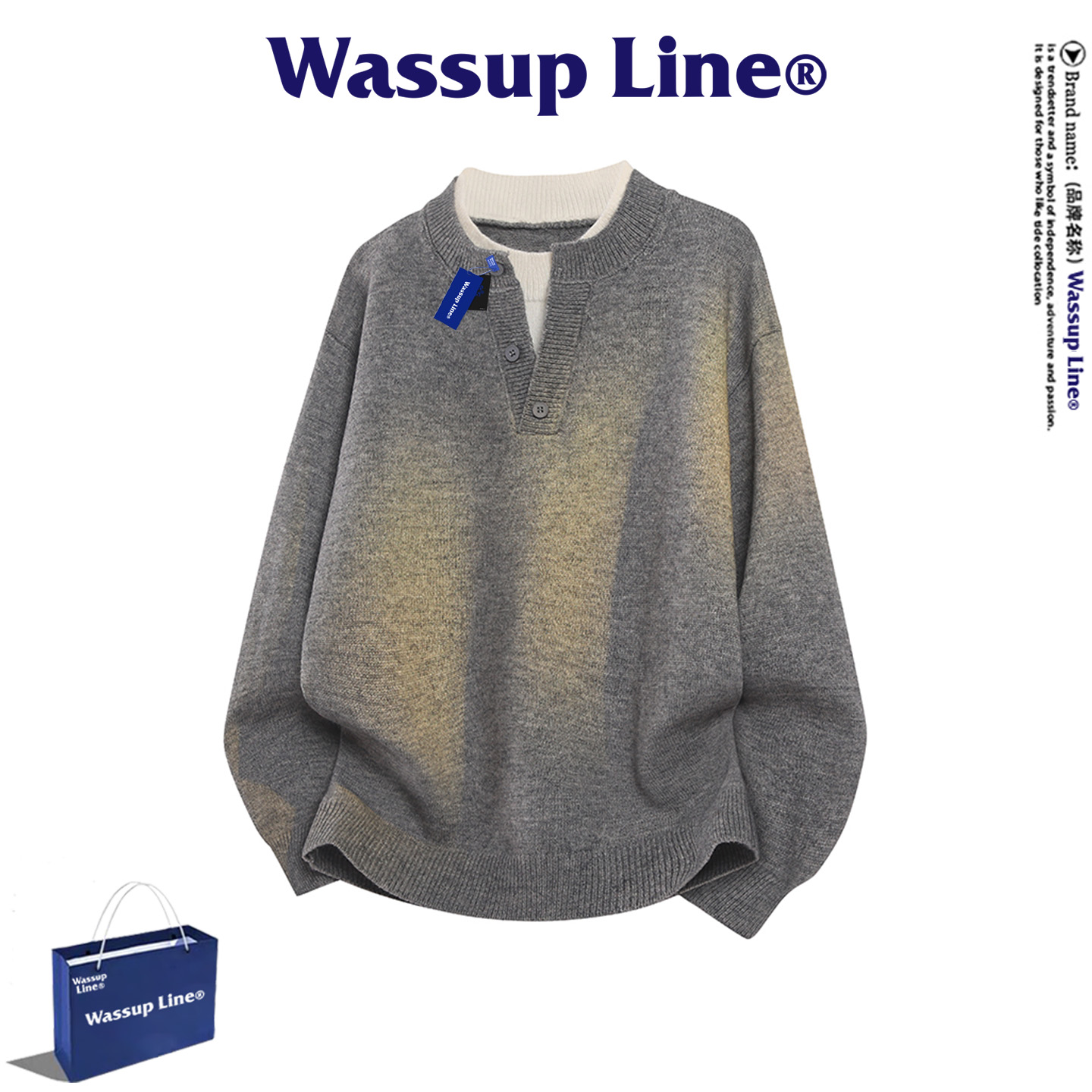 WASSUPLine潮牌假两件毛衣男