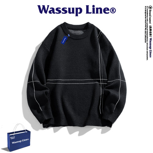 WASSUPLine潮牌休闲宽松毛衣男