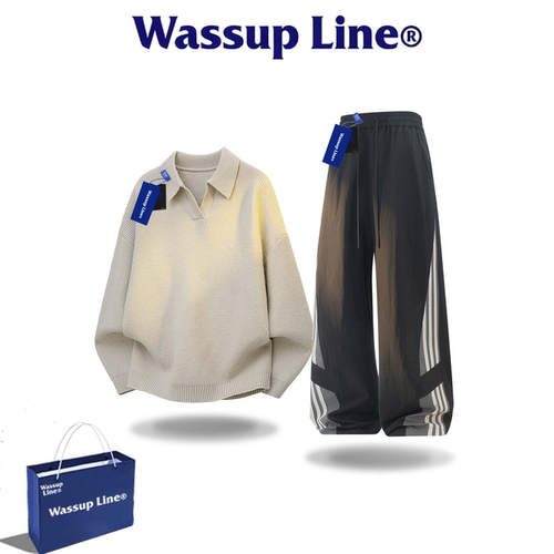 WASSUPLine潮牌男秋针织两件套