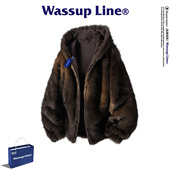 美式 WASSUP Line潮牌双面穿夹克男冬季 复古设计感连帽棉衣外套