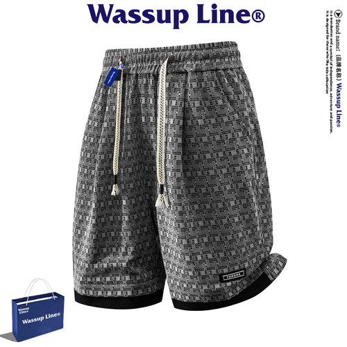 WASSUPLINE格子沙滩五分短裤男