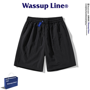简约纯色百搭宽松锦纶直筒短裤 男夏季 Line潮牌休闲五分裤 WASSUP
