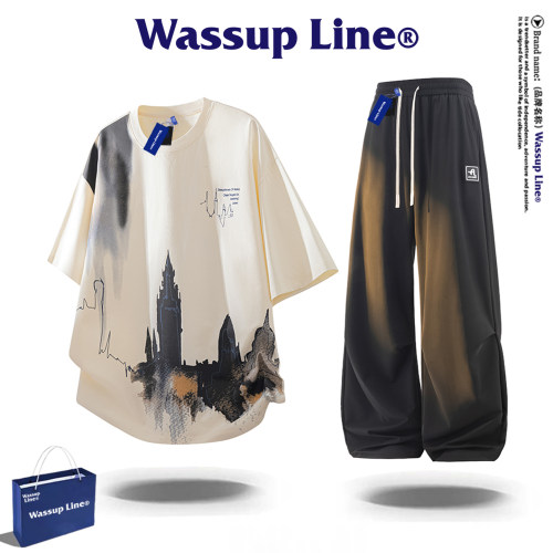WASSUPLINE美式短袖套装男款