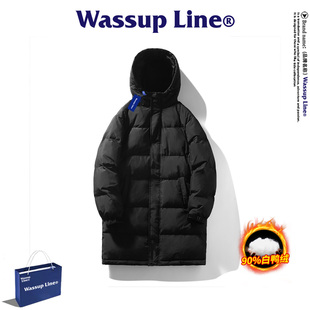 WASSUP Line潮牌宽松羽绒服男百搭90白鸭绒保暖中长款连帽外套
