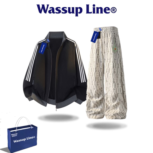 WASSUPLINE潮牌条纹立领两件套