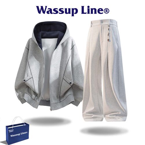 WassupLine潮牌卫衣开衫套装男
