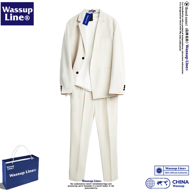 WASSUP Line潮牌休闲西装套装男两件套痞帅韩版潮流男士西服春季