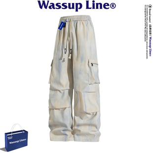 WASSUP Line潮牌工装休闲裤男款美式复古扎染宽松长裤子男春秋季