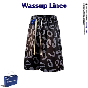 宽松运动短裤 WASSUP 青春活力沙滩裤 男夏季 Line潮牌休闲五分裤
