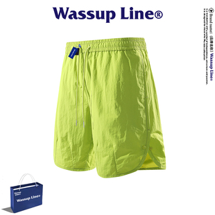 简约百搭休闲宽松运动短裤 WASSUP 时尚 男夏季 Line潮牌直筒五分裤