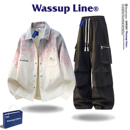 WASSUP Line潮牌渐变长袖衬衫套装男款宽松翻领外套工装裤两件套