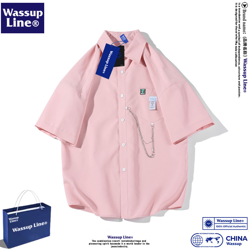 WASSUP Line潮牌短袖衬衫男高级感夏季港风痞帅冰丝半袖衬衣外套