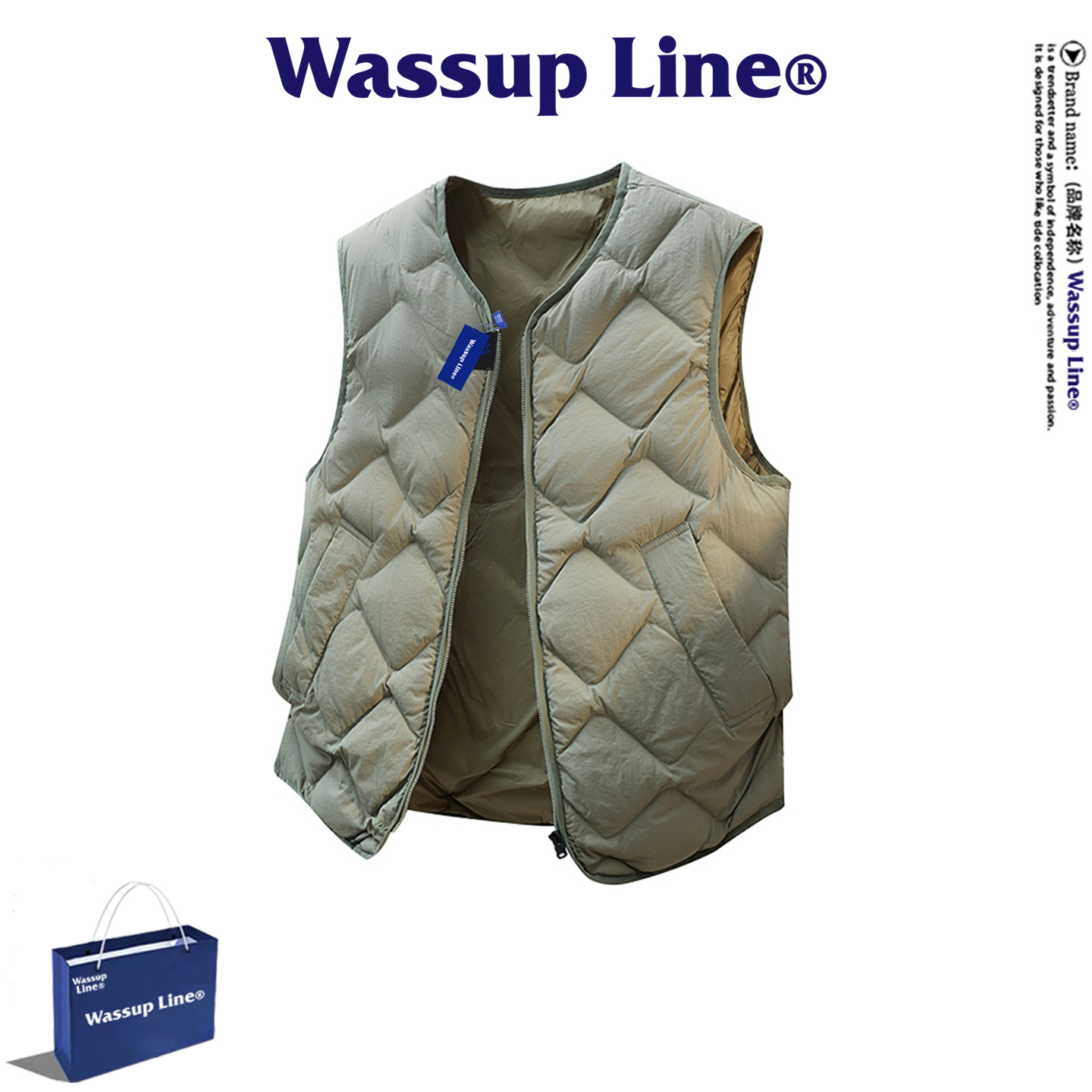 WASSUPLINE冬季菱格纹羽绒马甲