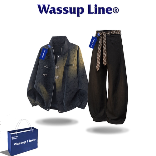 WASSUPLINE潮牌男皮衣外套套装