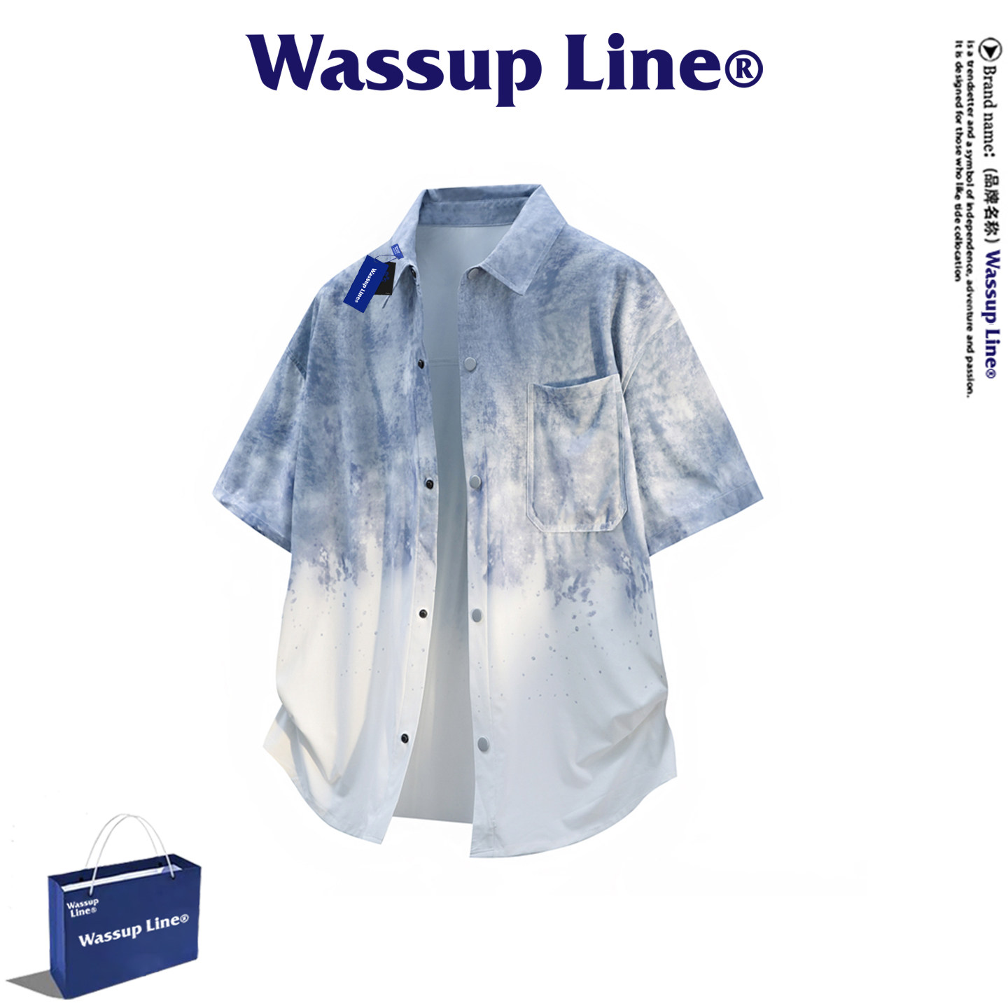 WASSUPLine潮牌休闲短袖衬衫男图片