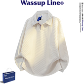 春秋季 WASSUP 高级感翻领宽松卫衣男 Polo衫 男款 Line潮牌美式 长袖