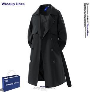 WASSUP Line潮牌德式中长款风衣男款春秋季双排扣古巴领情侣外套