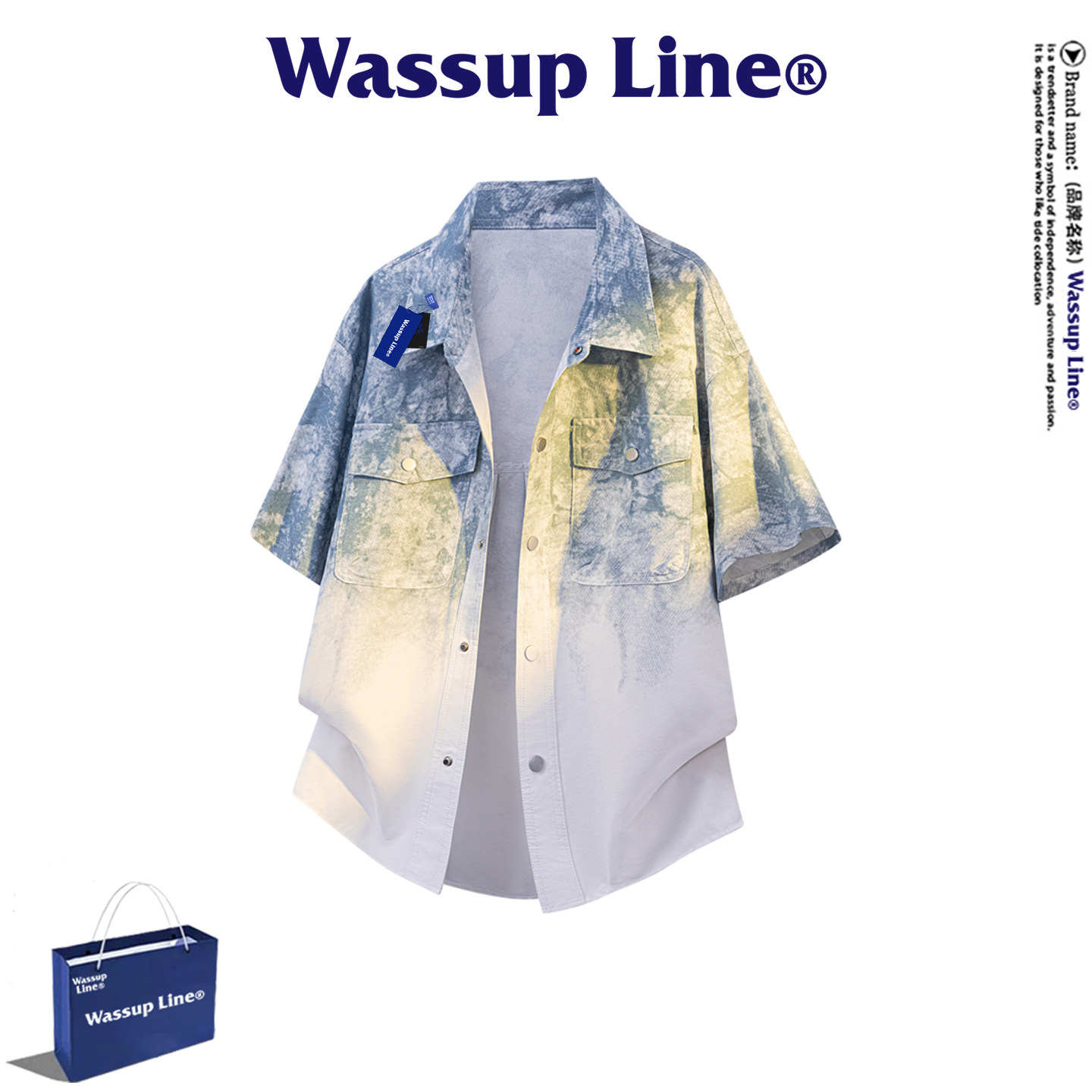 WASSUPLine潮牌休闲短袖衬衫男图片