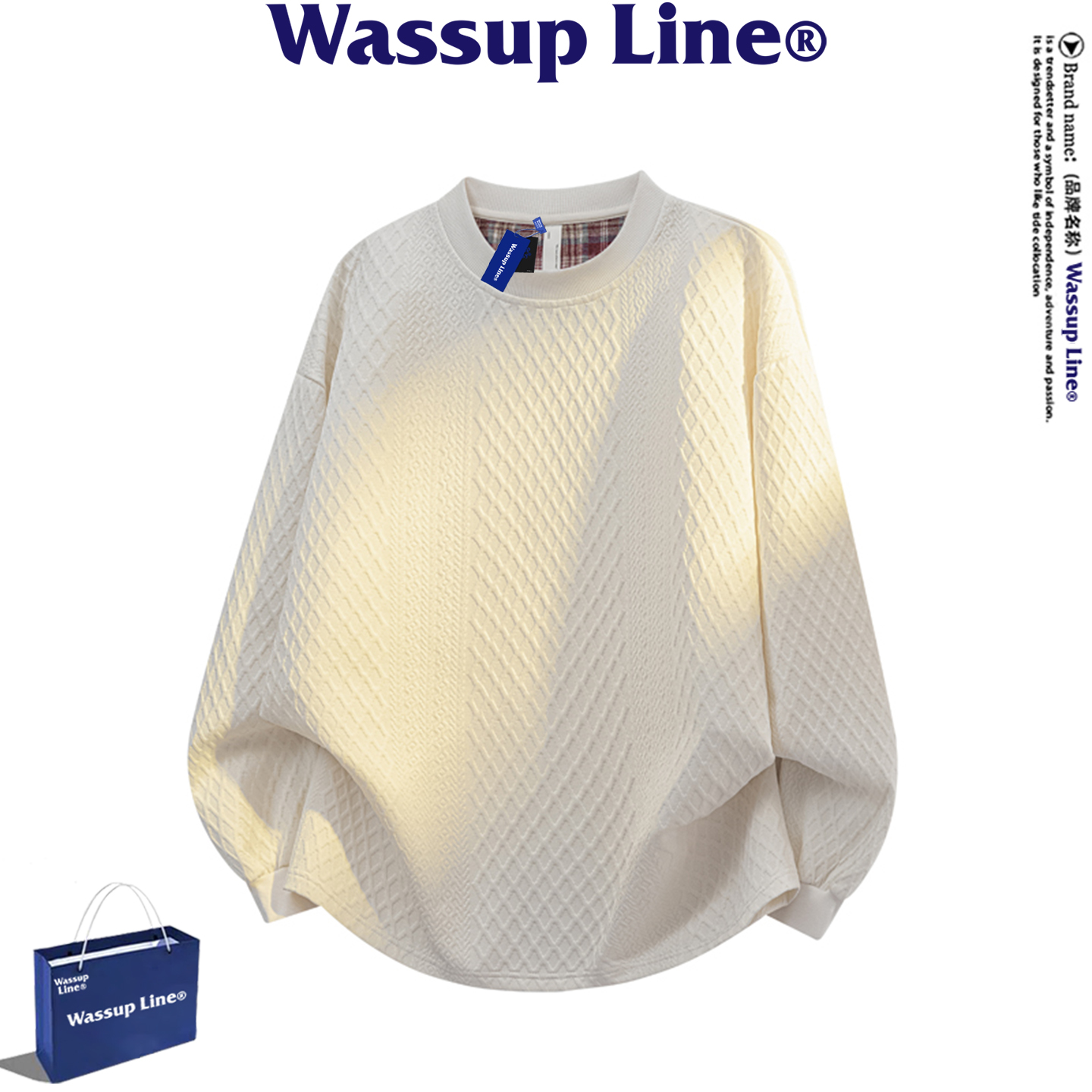WassupLine潮牌宽松圆领卫衣男