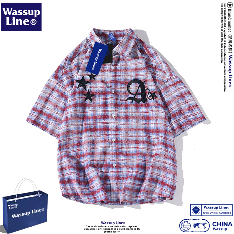 WASSUP Line潮牌夏季男士休闲短袖衬衣半袖薄款青少年外穿POLO衫