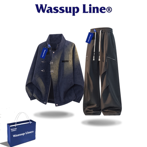 WASSUPLINE潮牌皮衣外套男套装