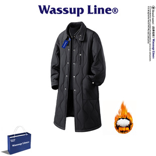 WASSUP Line潮牌长款棉衣男冬季高级感黑色加厚保暖立领棉服外套