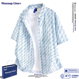 衬衣男宽松百搭轻薄痞帅夏威夷情侣衬衫 短袖 Line潮牌夏季 WASSUP