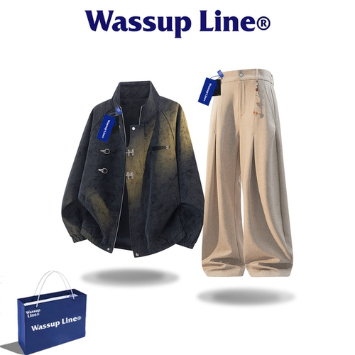 WASSUPLINE潮牌男皮衣外套套装