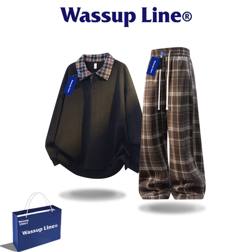 WASSUPLINE潮牌秋格子拼接套装