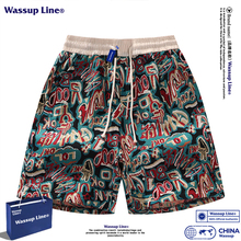 WASSUP Line潮牌民族风短裤夏季男夏威夷提花宽松百搭复古五分裤