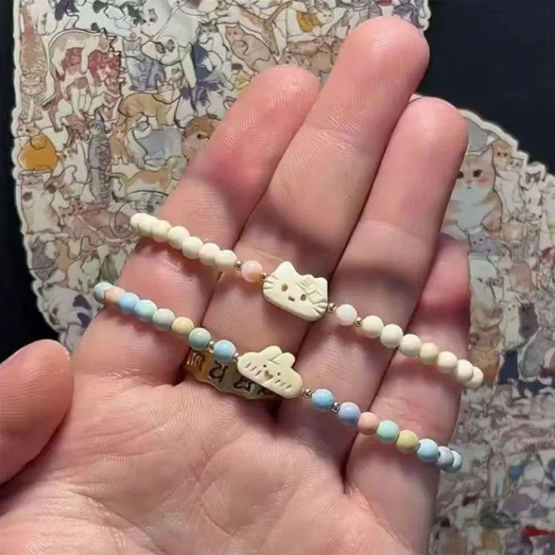 可爱Kitty串珠手链女多巴胺手串百搭高级中式手饰学生闺蜜手环