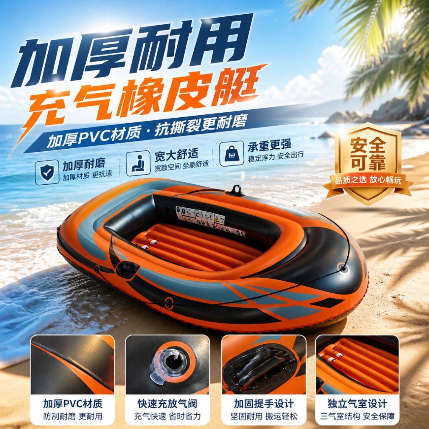 双人加厚折叠户外便携充气皮划艇