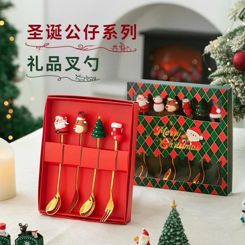 跨境圣诞餐具套装创意卡通不锈钢