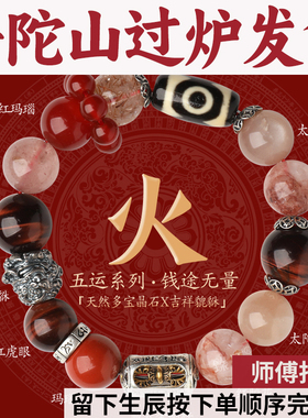 普陀山五行手串吉祥天珠藏式金刚杵貔貅补火手链红头晶太阳石玛瑙