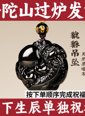 普陀山天然乌金黑曜石貔貅吊坠有求必应项链佩饰送老公父亲节礼物