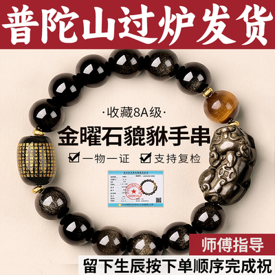 普陀山手串新款虎眼石正品男本命年珠黑曜石2026女手链天然貔貅